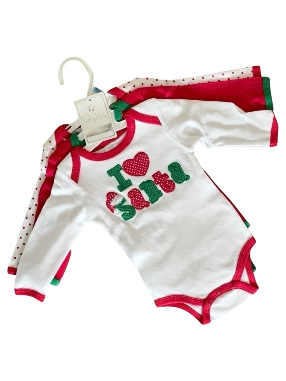 Baby Kiss Christmas Bodysuit Set 0-3 Months NWT I Love Santa 3 Pack L/S